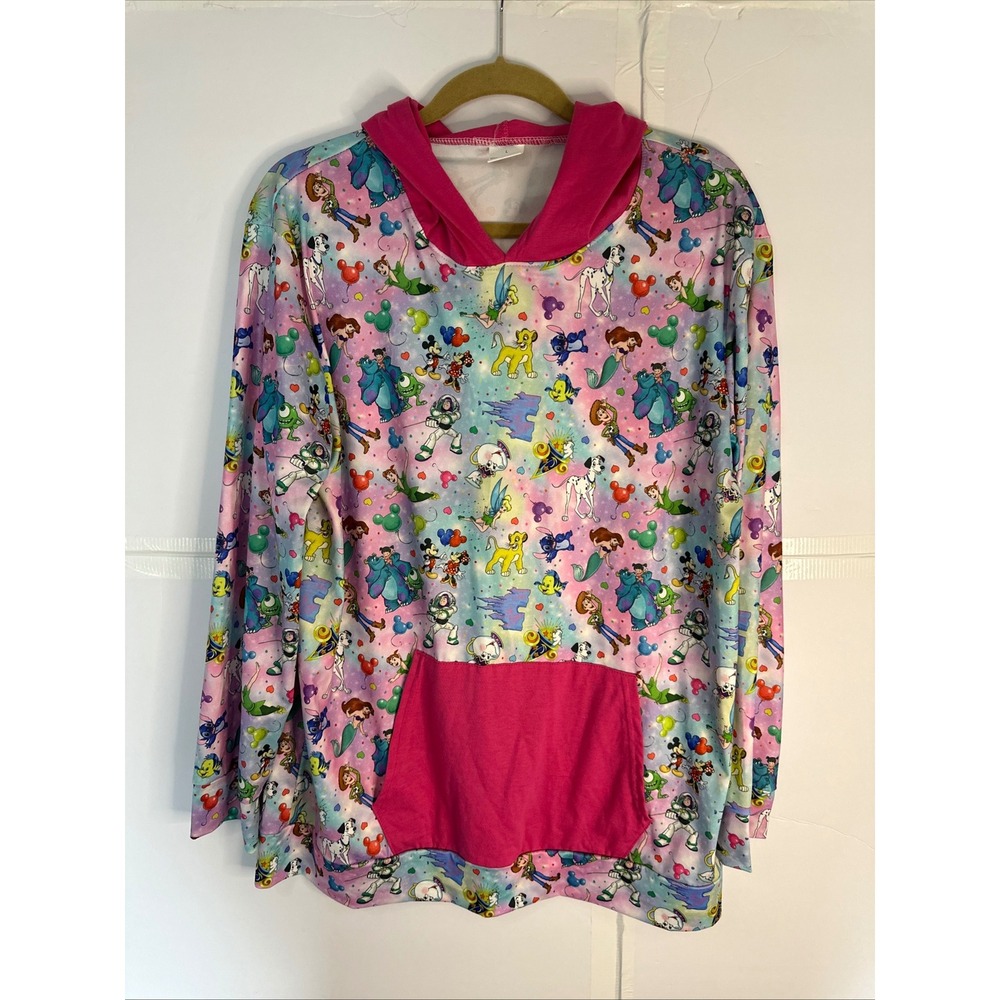 Disney Characters Print Hoodie Pullover Long‎ Sleeve Pink Trim Size L